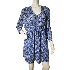 Maeve Mini Dress Geometric Drawstring Waist Blue M